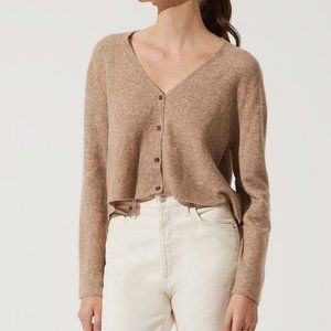 ASTR Cropped Cardigan sweater natural tan heather new Large